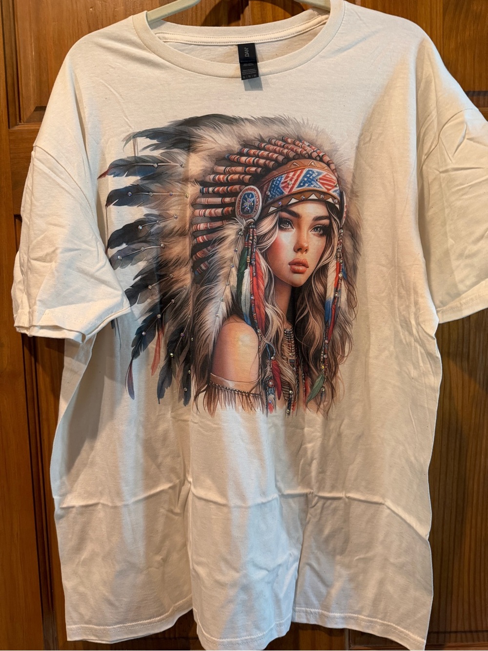 Sz xl J. Coon White Graphic Tee with Native Headdress Portrait